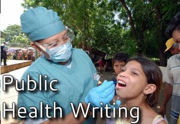 Photo of a doctor checking a female's teeth in a third world country - links to the Public Health Writing page